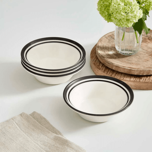 Image showing the Potters Stripe Set of 4 Cereal Bowls, Black product.