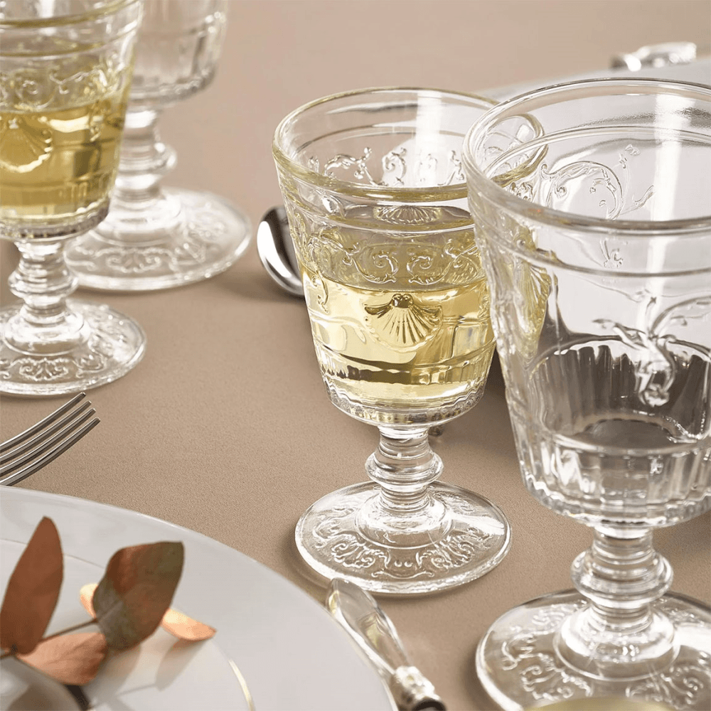 Versailles Set of 6 Stemmed Wine Glasses, Clear