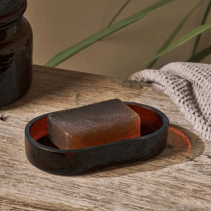 Ilcoso Recycled Hammered Glass Soap Dish, Amber