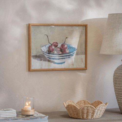 Image showing the Croston Cherries in a Bowl Framed Print, Brown product.