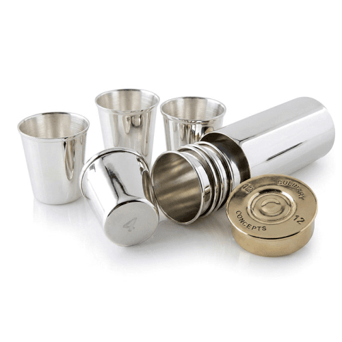 Image showing the Cartridge Set of 8 Shot Glasses & Holder, Silver & Gold product.