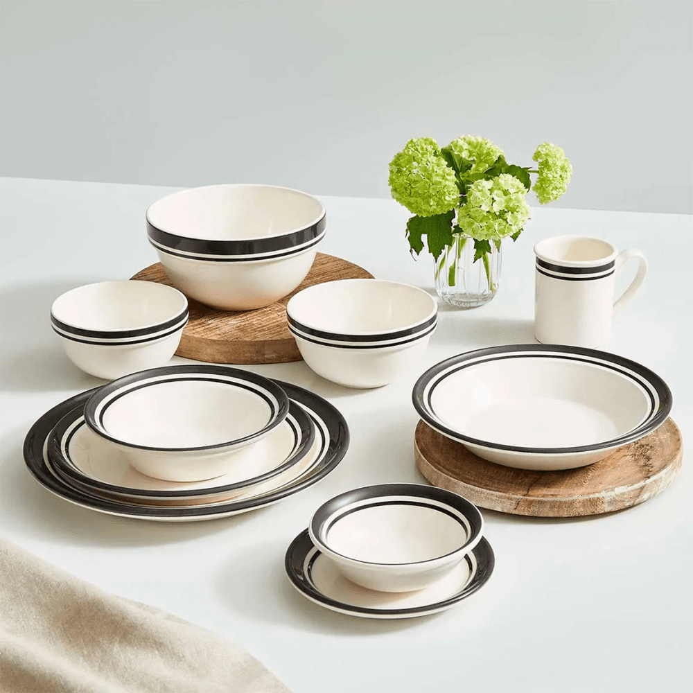 Potters Stripe Set of 4 Soup Plate, Black