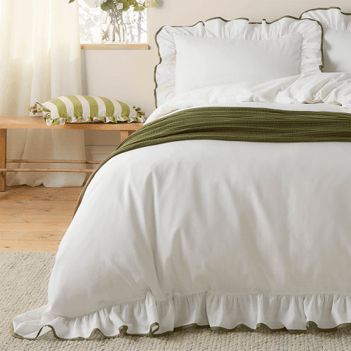 Image showing the Blousey Ruffle Duvet Cover Set, Super King, Olive product.
