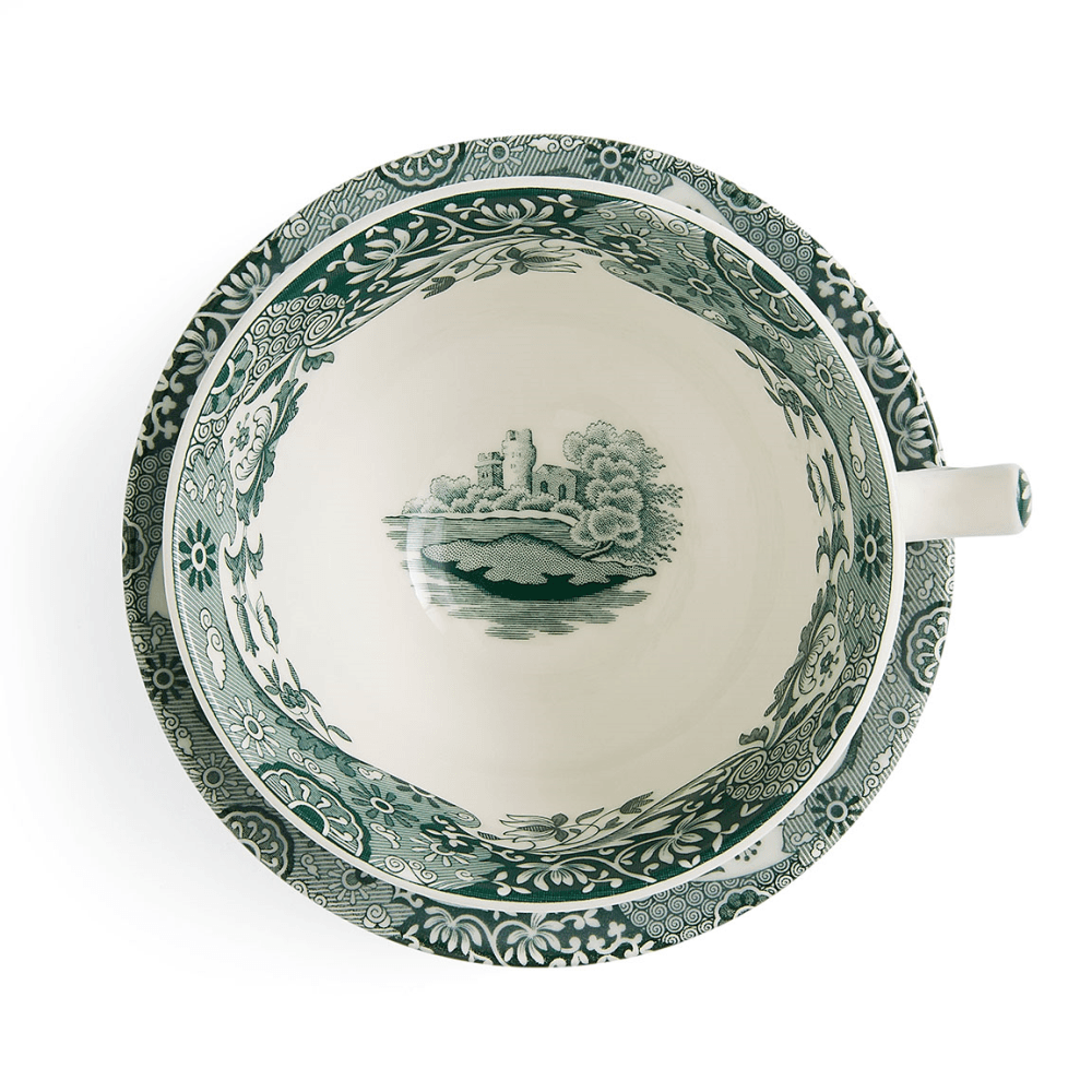 Heritage Italian Set of 4 Breakfast Cups & Saucers, Green