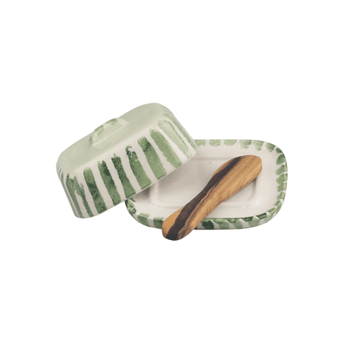 Image showing the Stripe Mini Butter Dish & Knife Set, Green product.