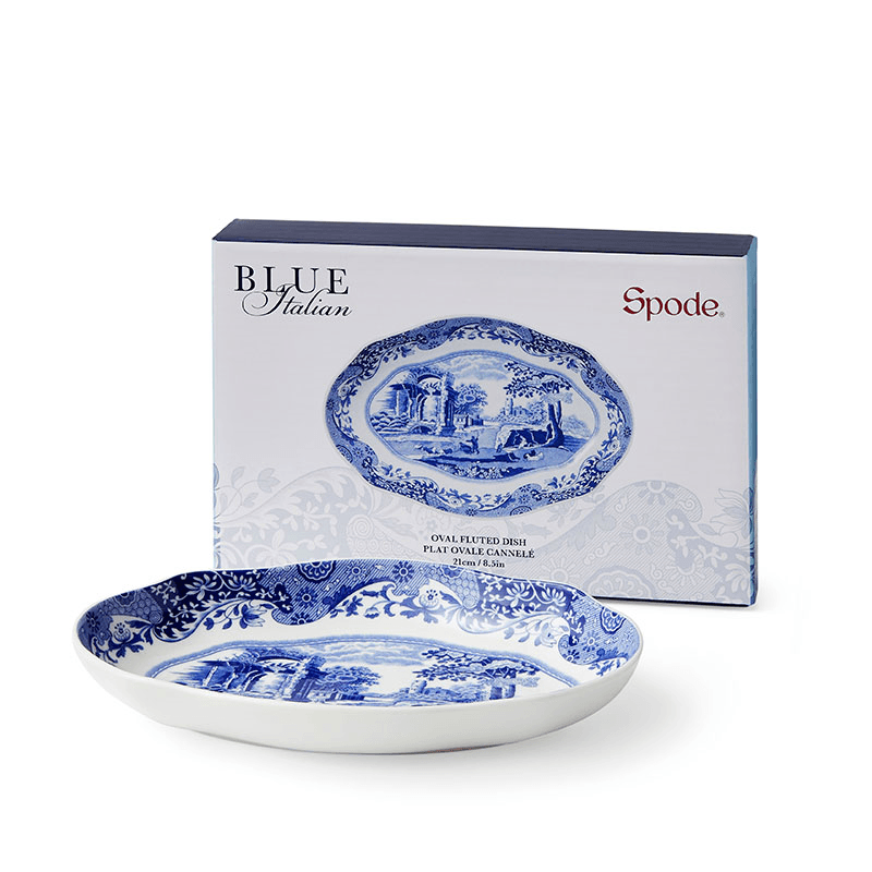 Blue Italian Oval Fluted Dish, Blue