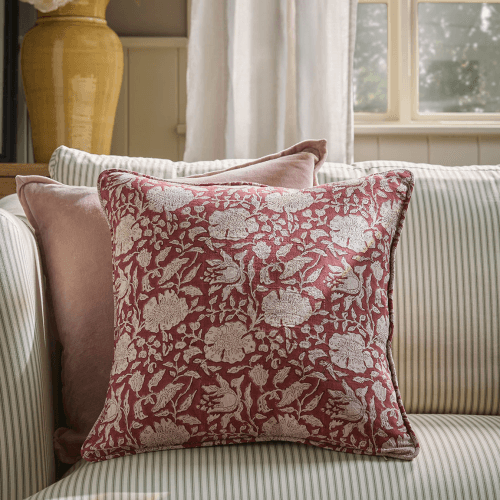 Image showing the Rani Hand Block Printed Cushion Cover, Red product.