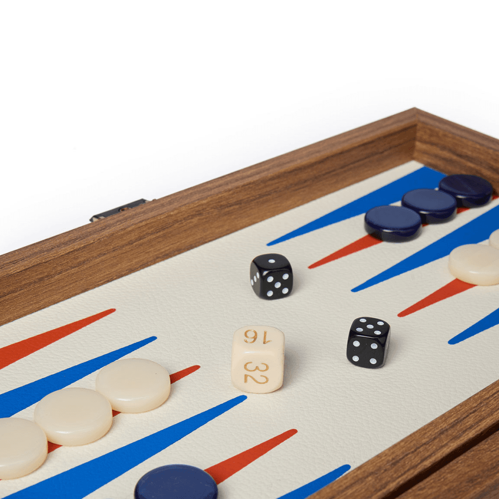 Milos Travel Backgammon Set, Red, White & Blue
