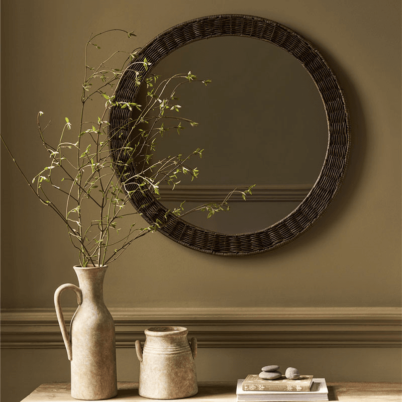 Wittering Rattan Round Mirror, Antique Brown
