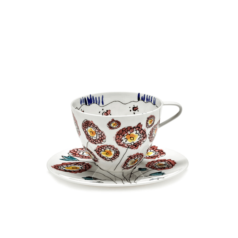 Midnight Flowers by Marni Set of 2 Cappuccino Cups & Saucers, Anemone Milk
