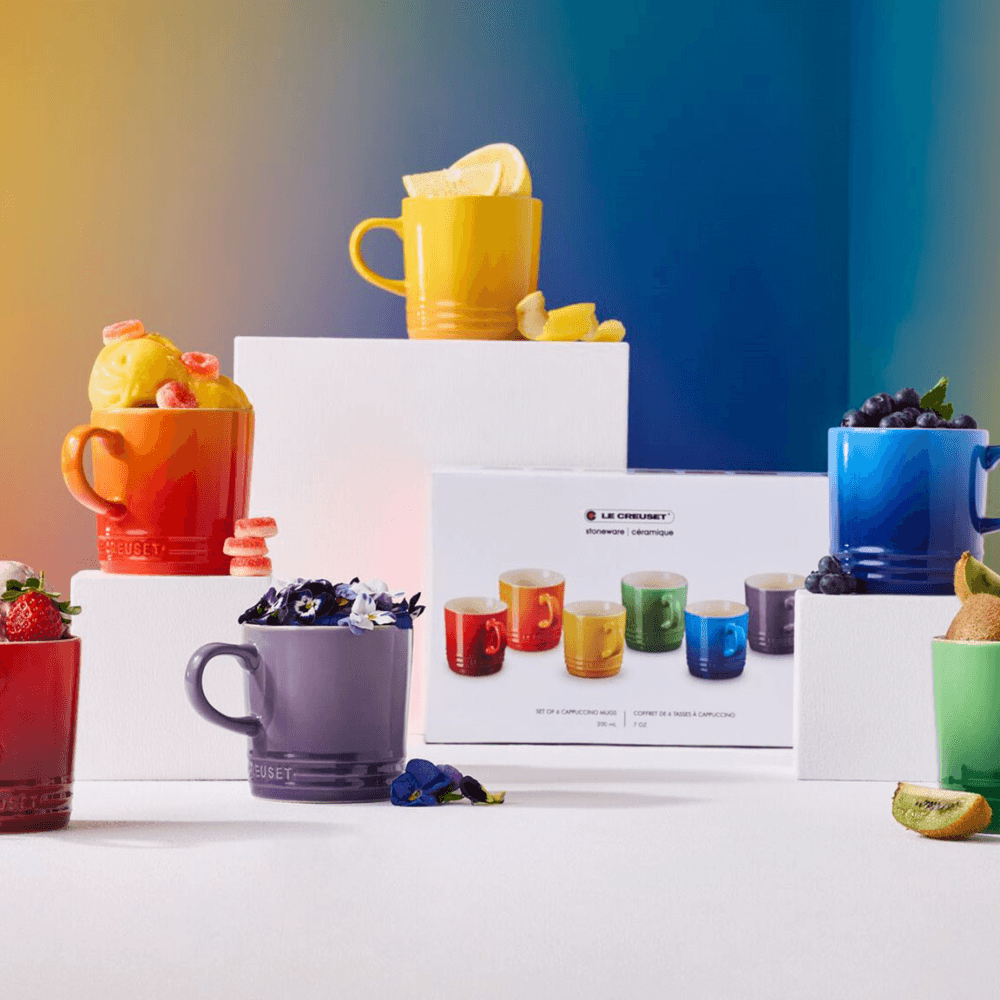 Stoneware Set of 6 mugs, Rainbow