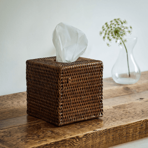 Image showing the Heho Square Rattan Tissue Box, 15cm, Brown product.