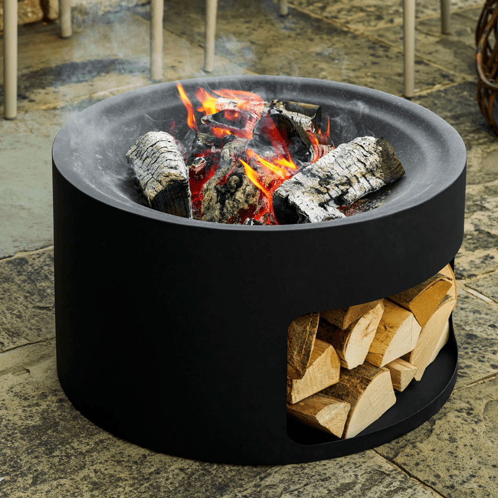 Sarsden Round Fire Pit & Log Store, Steel