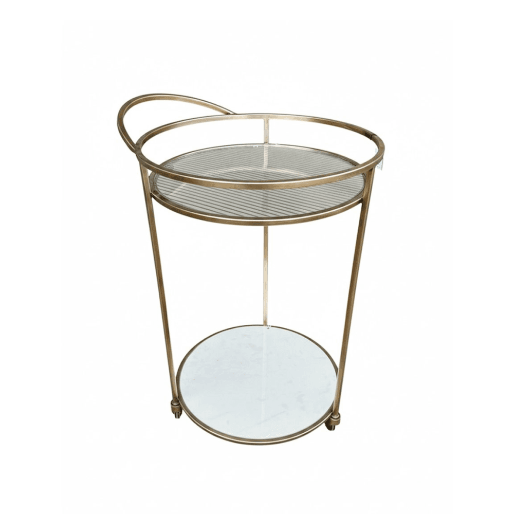 Round Drinks Trolley, Antique Brass