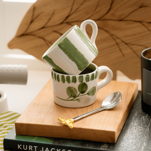 Image showing the Flora Stripe Set of 2 Espresso Mugs, Green product.
