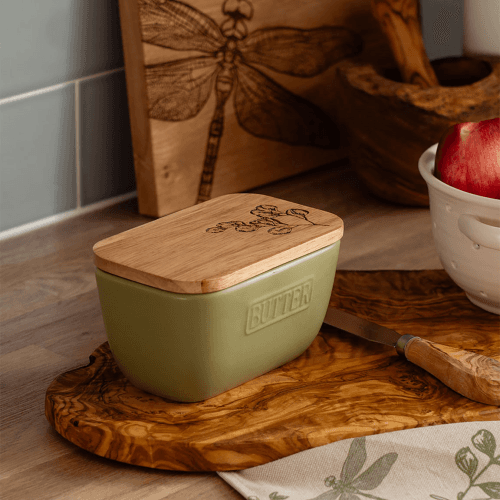 Image showing the Flora Butter Dish, Sage Green product.